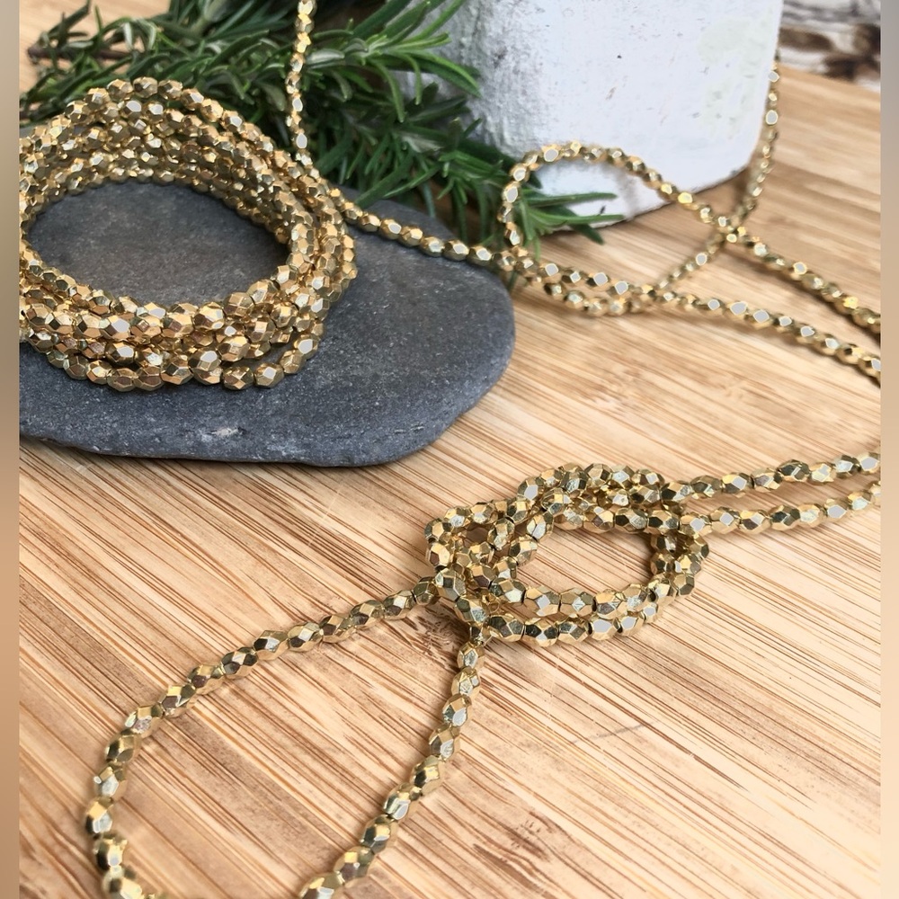 Gold Beaded Wrap Bracelets Set of 2